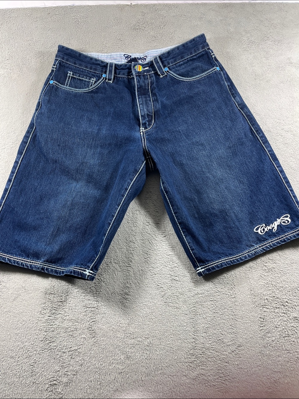 COOGI Blue Denim Men's Jean Shorts with Embroidered Logo Size 36 - Picture 1 of 10
